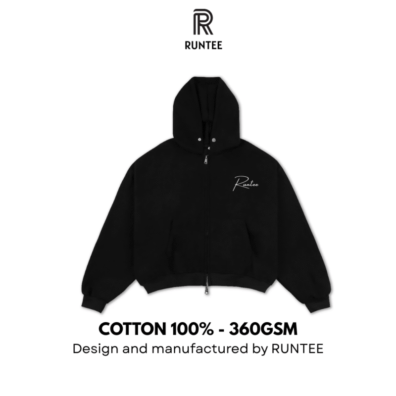 RUNTEE Classic Zip Hoodie – Black Edition